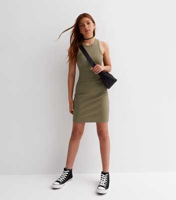 Girls Khaki Ribbed Racer Dress