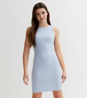 Girls Pale Blue Ribbed Racer Dress
