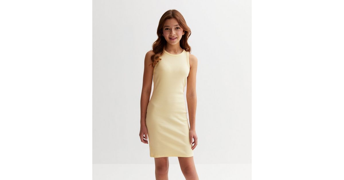 Girls Pale Yellow Ribbed Racer Dress | New Look