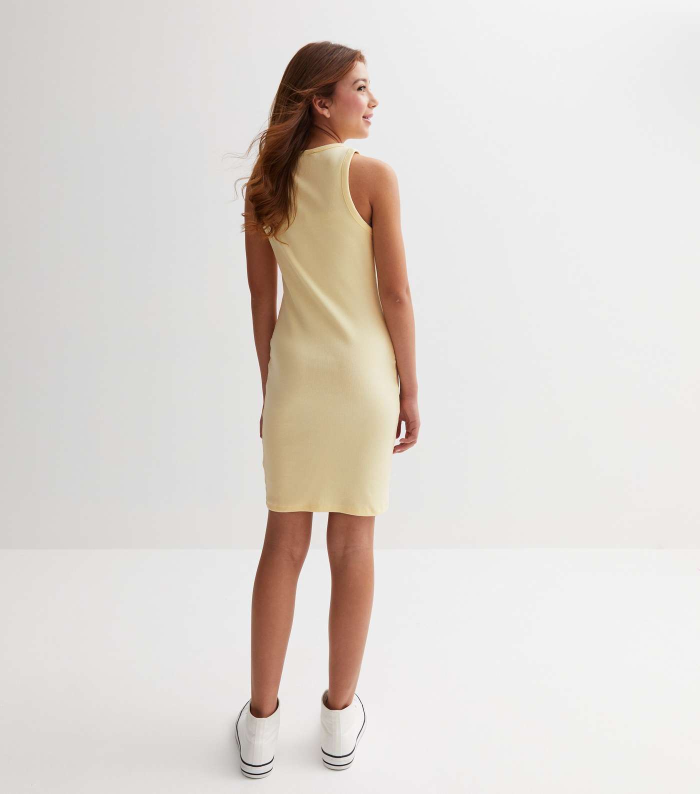 Girls Pale Yellow Ribbed Racer Dress Image 4