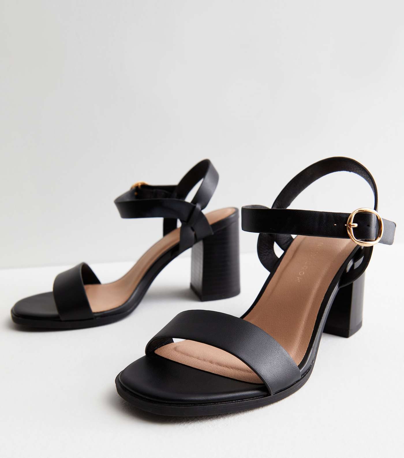 Wide Fit Black Leather-Look 2 Part Block Heel Sandals Image 3