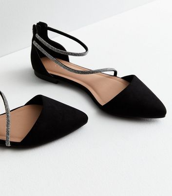 Black diamante flat sales shoes