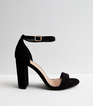 Wide Fit Black Leather-Look 2 Part Block Heel Sandals | New Look