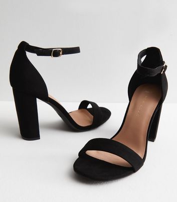 Wide Fit Black Diamanté Strap Block Heel Sandals | New Look
