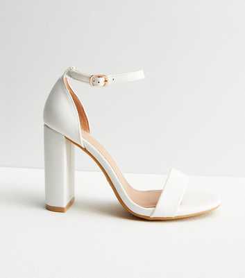 Wide Fit White Leather-Look 2 Part Block Heel Sandals