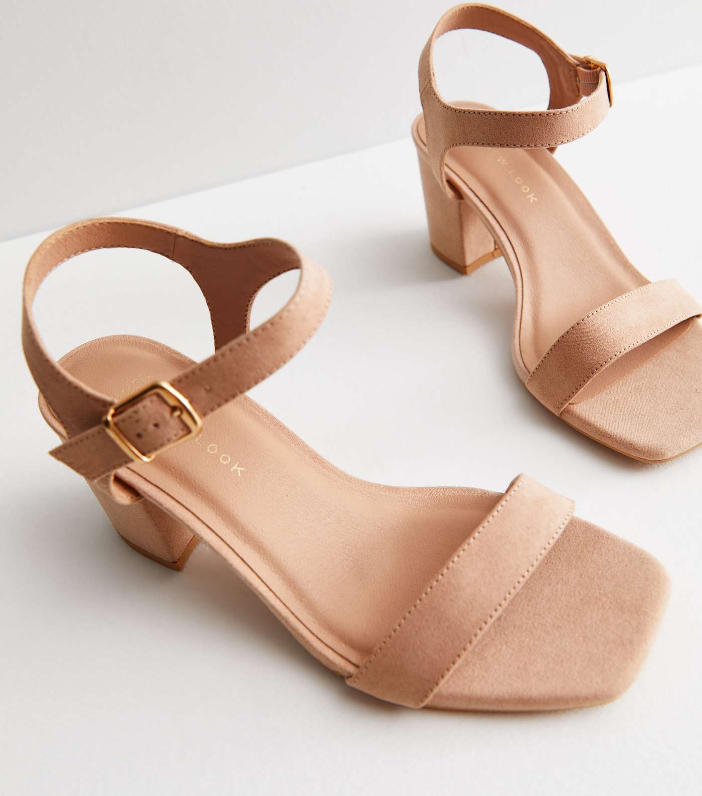 Wide Fit Pale Pink Suedette 2 Part Mid Block Heel Sandals Image 3