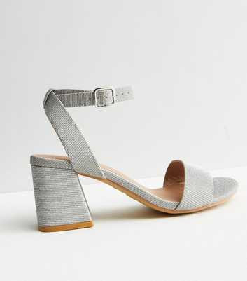 Silver Shimmer 2 Part Block Heel Sandals