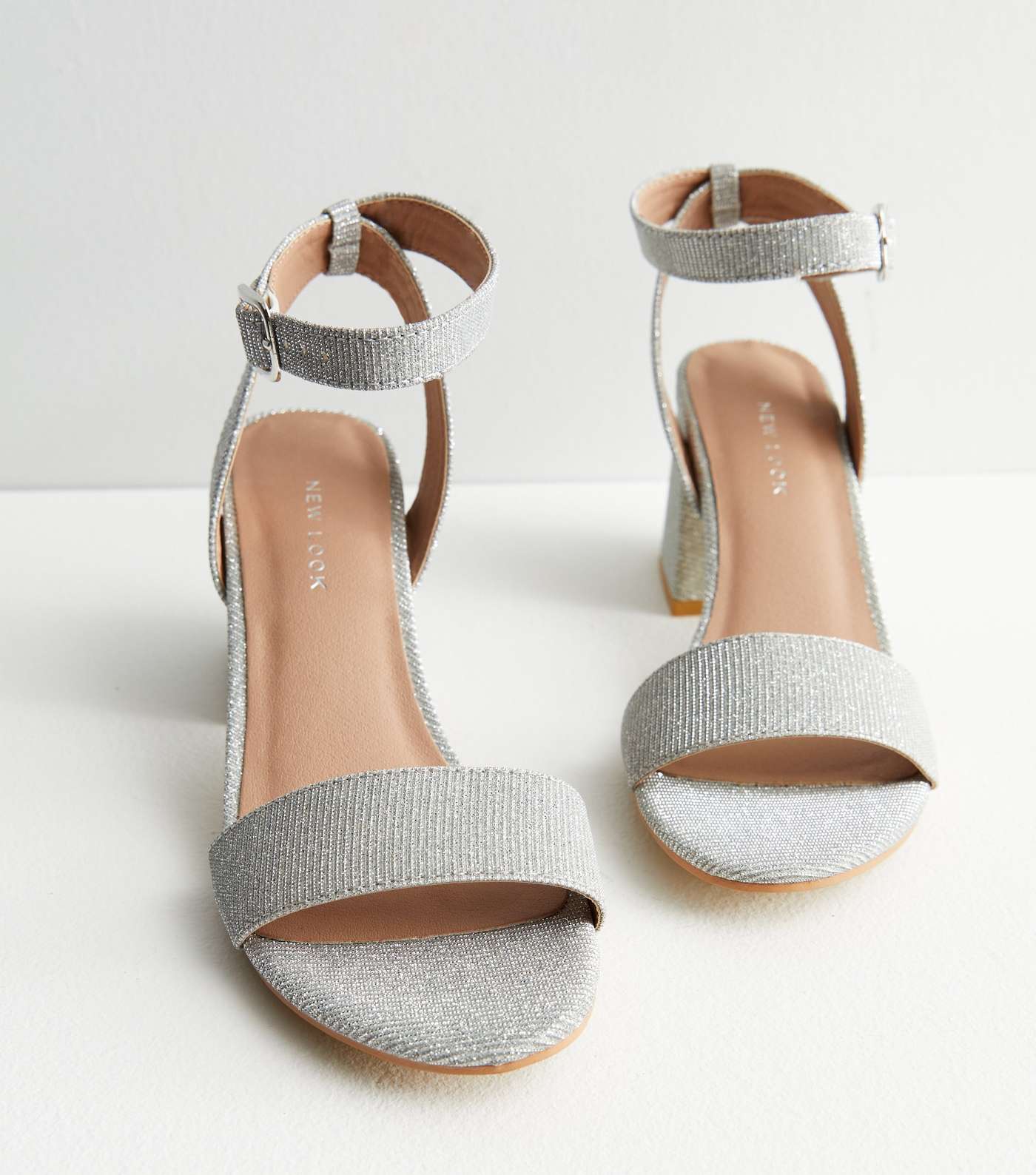 Silver Shimmer 2 Part Block Heel Sandals Image 3