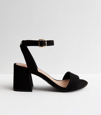 Black suede sandals mid hot sale heel