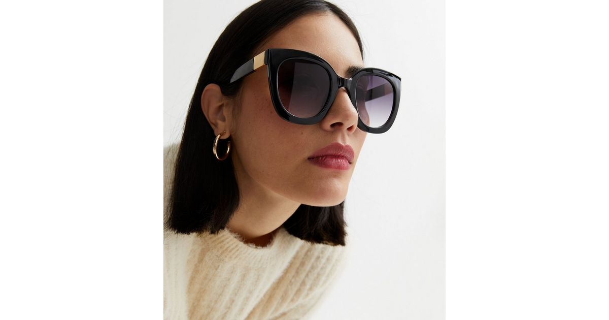 Black Curved Gradient Lens Oversized Sunglasses | New Look