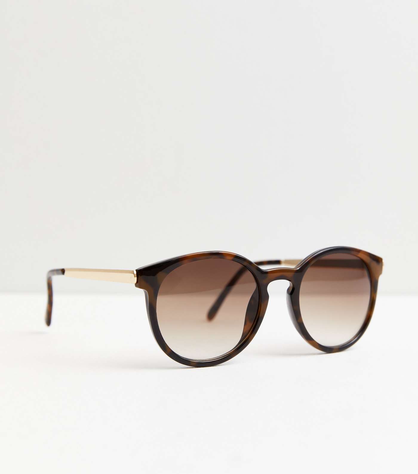 Dark Brown Round Metallic Trim Sunglasses Image 2