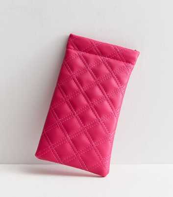 Bright Pink Quilted Leather-Look Sunglasses Case
