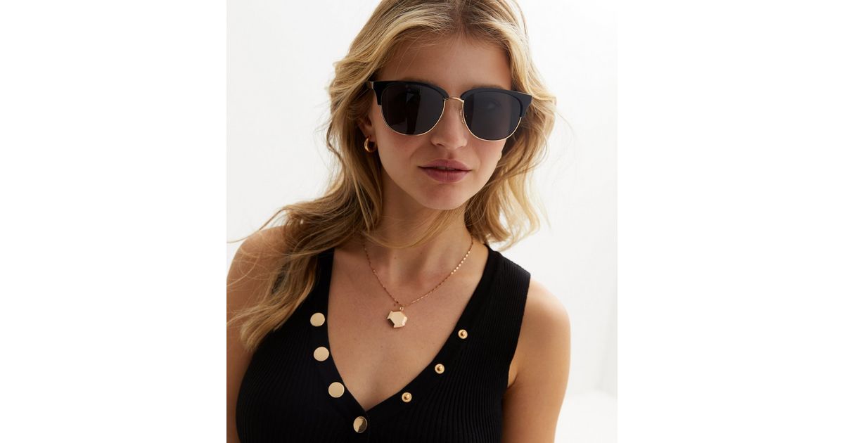 Black Round Frame Sunglasses New Look 