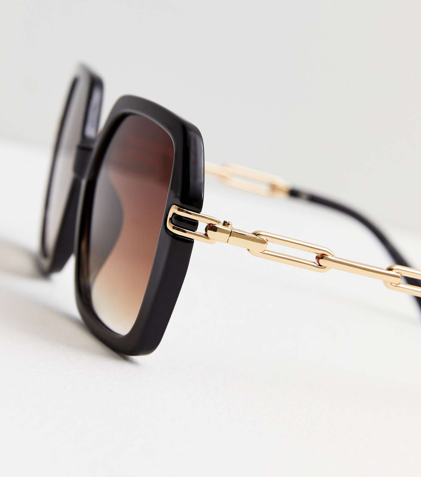 Black Chain Square Frame Oversized Sunglasses Image 3