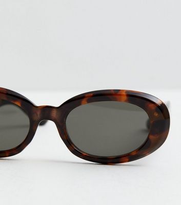 Dark Brown Tortoiseshell Effect Oval Sunglasses New Look