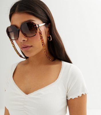 Dark Brown Resin Sunglasses Chain New Look