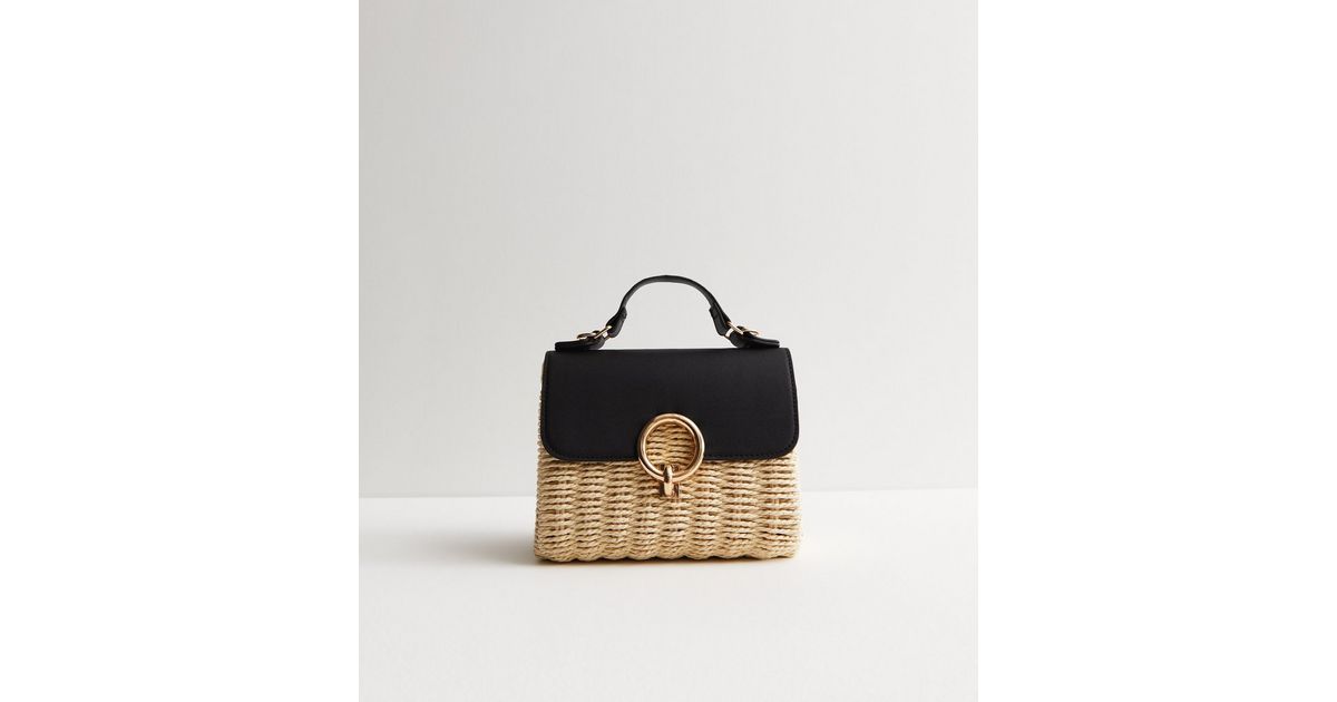 Black Straw Effect Cross Body Bag New Look