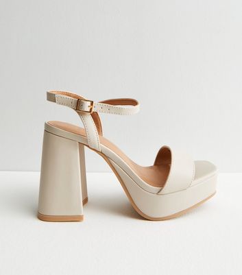 Wide Fit Off White Leather Look 2 Part Platform Block Heel Sandals New Look