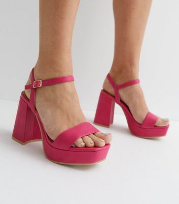 Pink block store heels wide fit