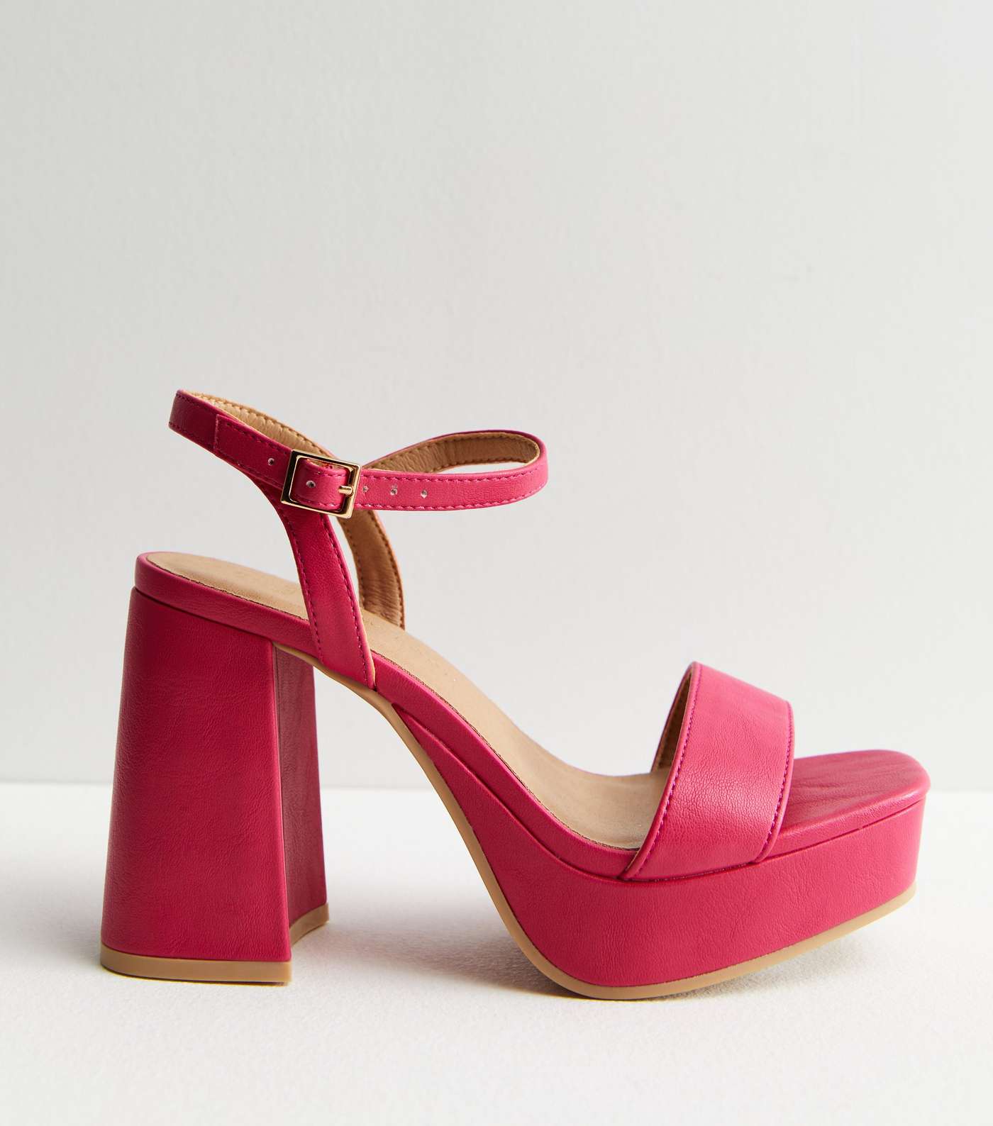 Wide Fit Bright Pink Leather-Look 2 Part Platform Block Heel Sandals Image 3
