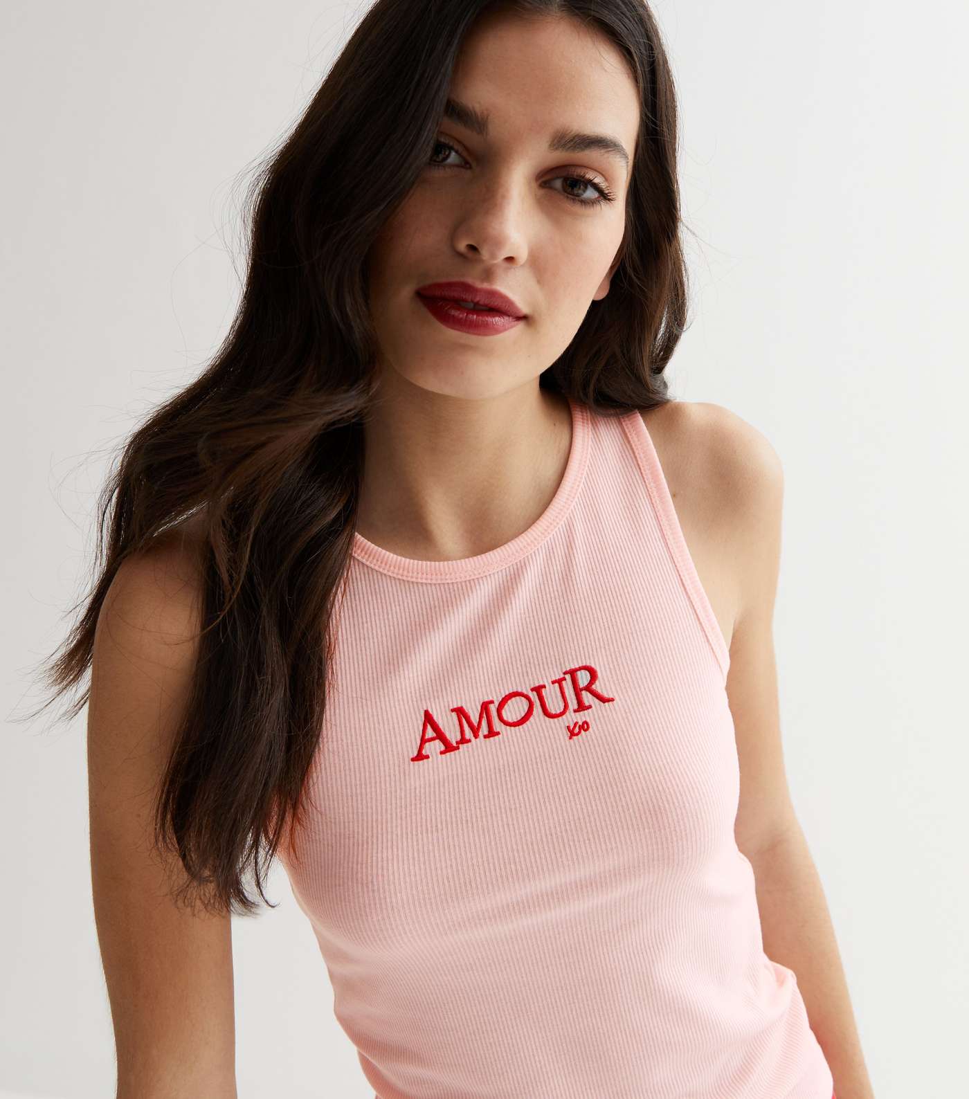 Pink Amour Frill Soft Touch Vest and Short Pyjama Set with Heart Logo Image 2