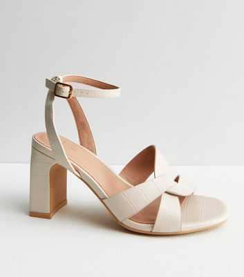 Wide Fit Off White Croc Open Toe Strappy Heels