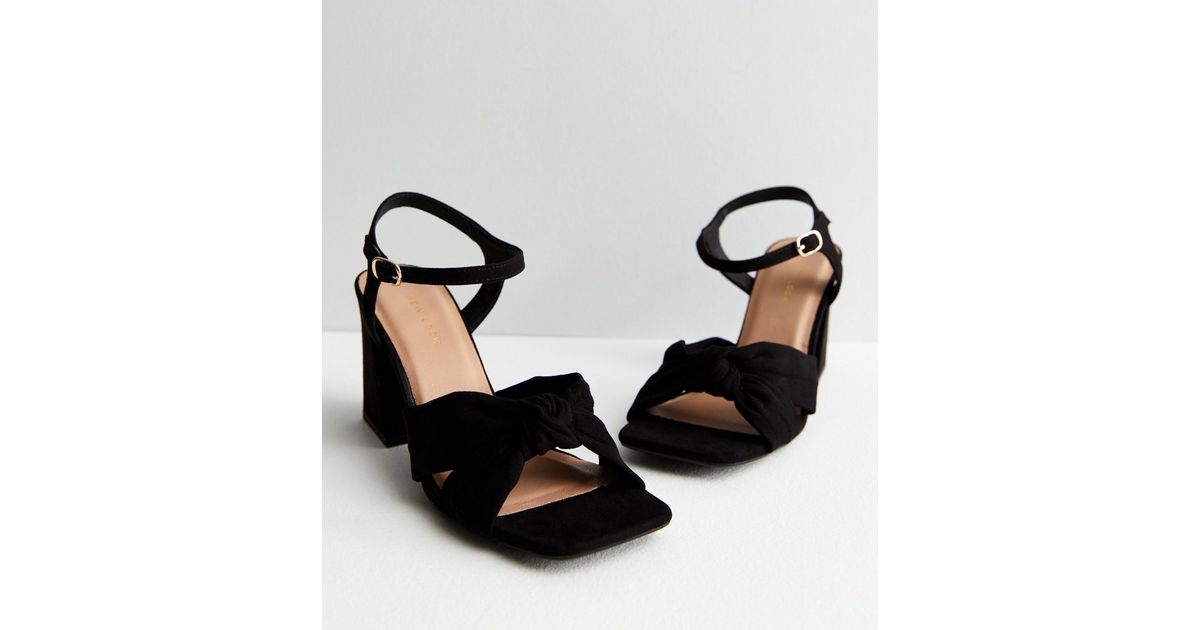 Black Suedette Knot Strap Block Heel Sandals New Look