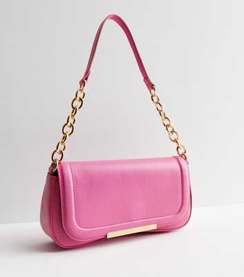 Mid Pink Leather-Look Chain Shoulder Bag