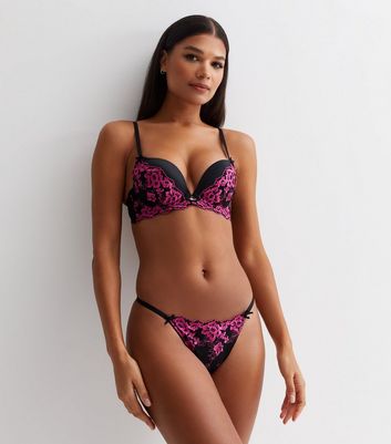 Pink Floral Embroidered Diamanté Push Up Bra