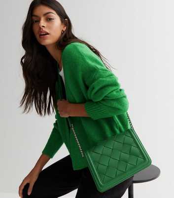 Green Leather-Look Woven Cross Body Bag
