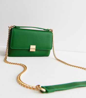 Green Leather-Look Top Handle Cross Body Bag