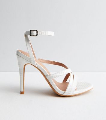 White Faux Snake Strappy Stiletto Heel Sandals New Look