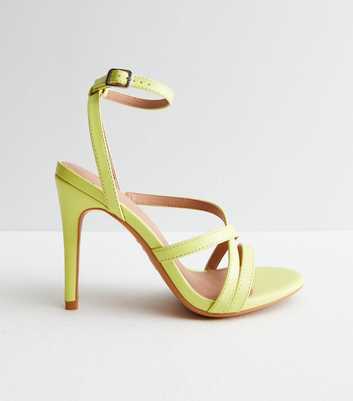 Green Leather-Look Strappy Stiletto Heel Sandals