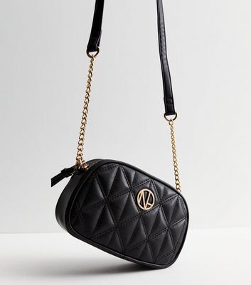 Black Leather Look Quilted Camera Bag New Look