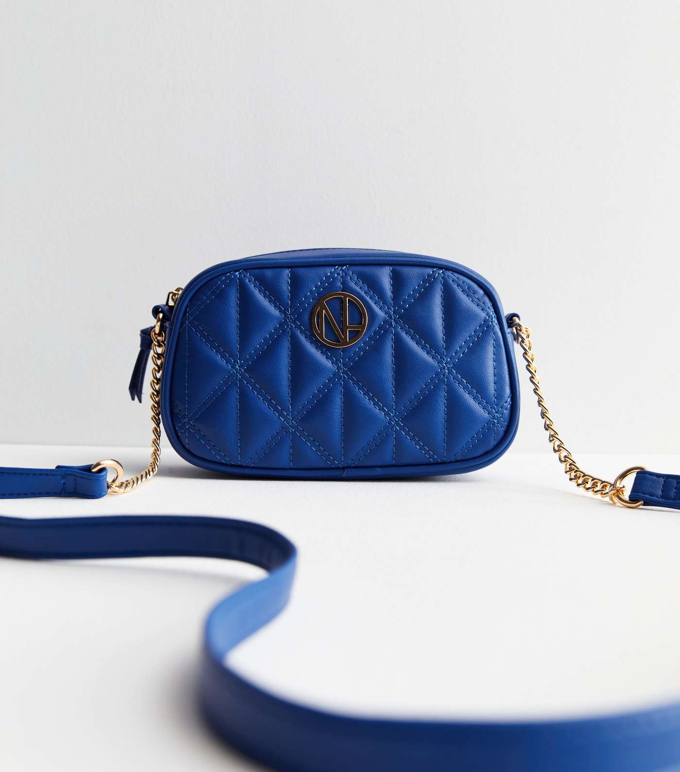 Bright Blue Leather-Look Quilted Camera Bag