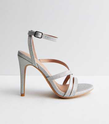 Silver Glitter Stiletto Heel Sandals