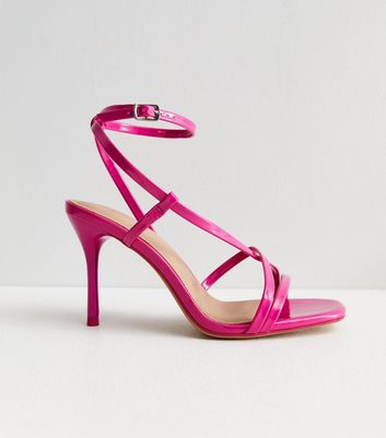 Public Desire Mid Pink Diamanté Bow Stiletto Heel Sandals | New Look