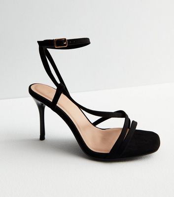 Wide Fit Black Leather-Look Block Heel Sandals | New Look