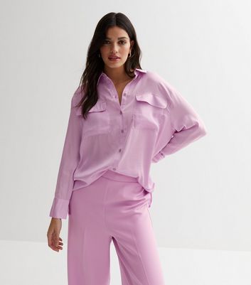 Lilac Satin Utility Long Sleeve Shirt New Look