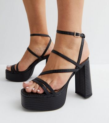 Black strappy 2024 heels platform