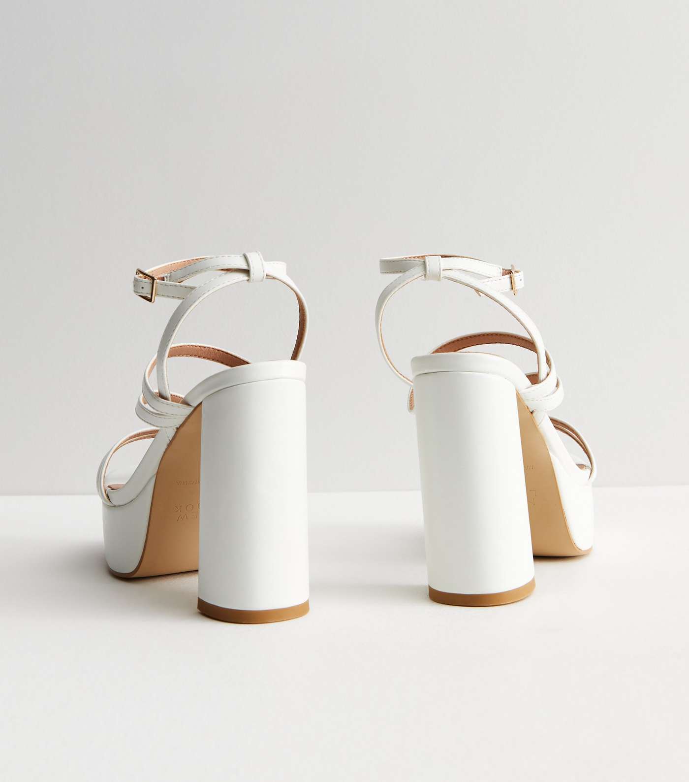 White Strappy Platform Block Heel Sandals Image 5