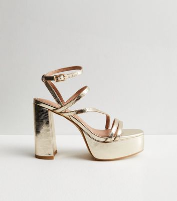 Gold open toe strappy on sale heels