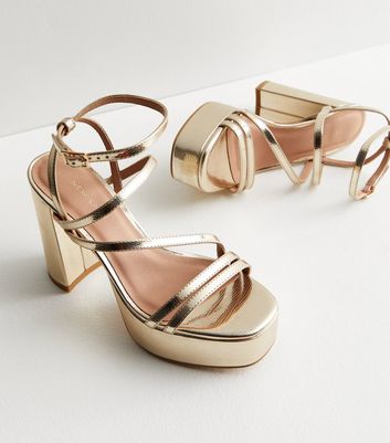 Gold strappy platform heels online