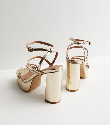 Gold block store heel platform sandals