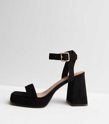 Black Suedette Platform Block Heel Sandals