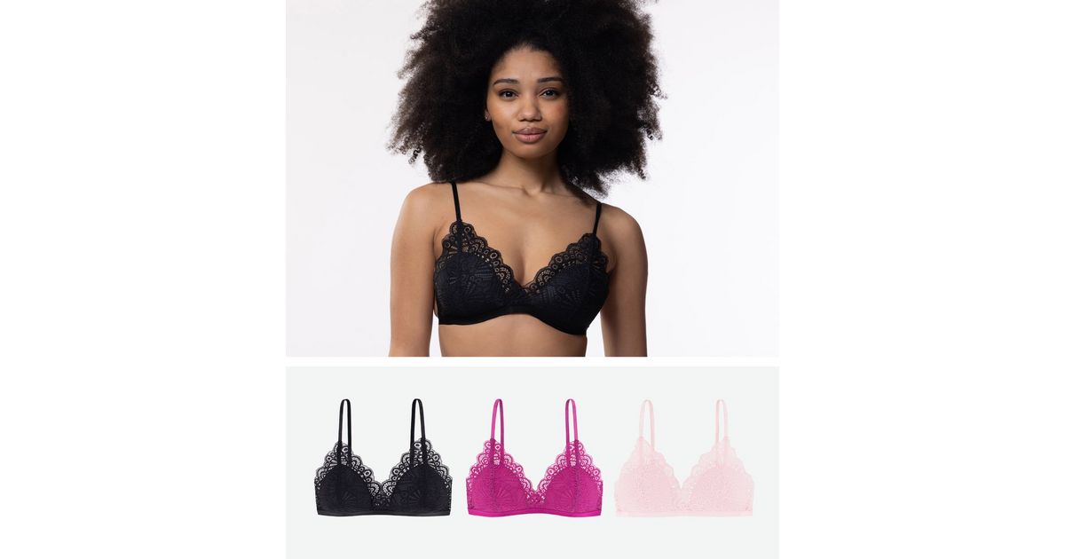Dorina 3 Pack Black And Pink Scallop Lace Bralettes New Look
