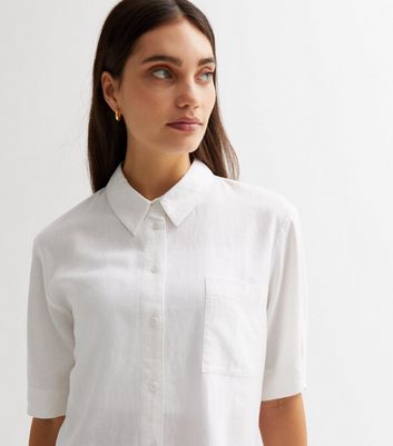 White linen short sleeve on sale shirt