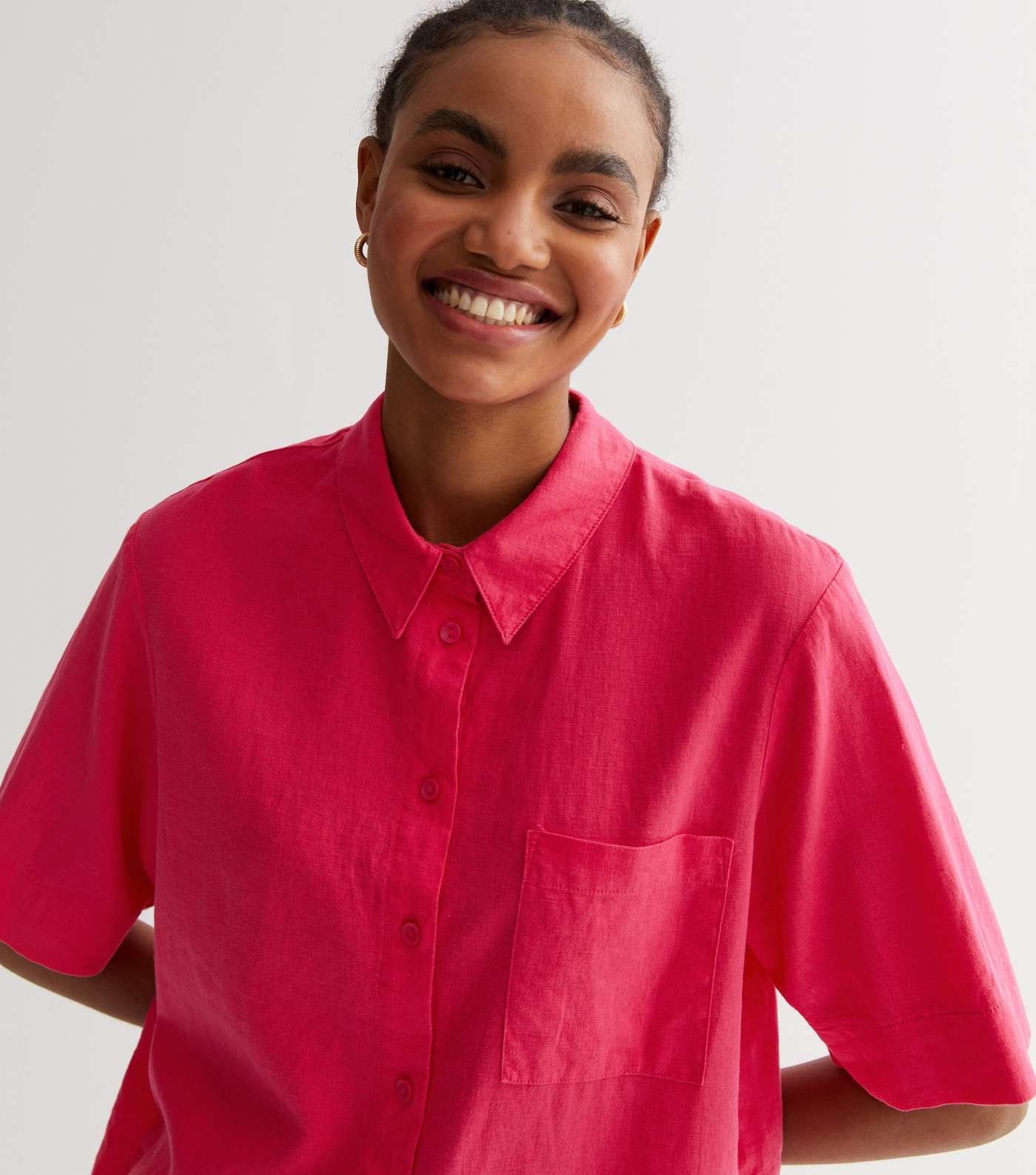 Pink Linen Blend Short Sleeve Shirt Image 2