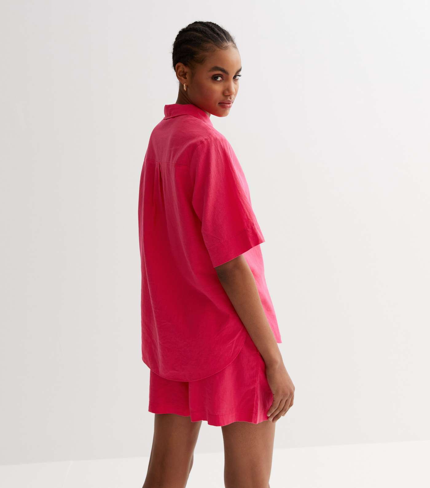Pink Linen Blend Short Sleeve Shirt Image 4