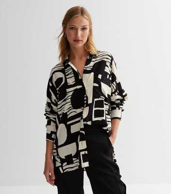 Off White Abstract Long Sleeve Oversized Shirt